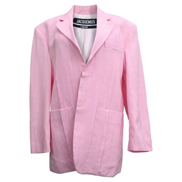 Jacquemus Oversized Single-Breasted Blazer in Pink Linen